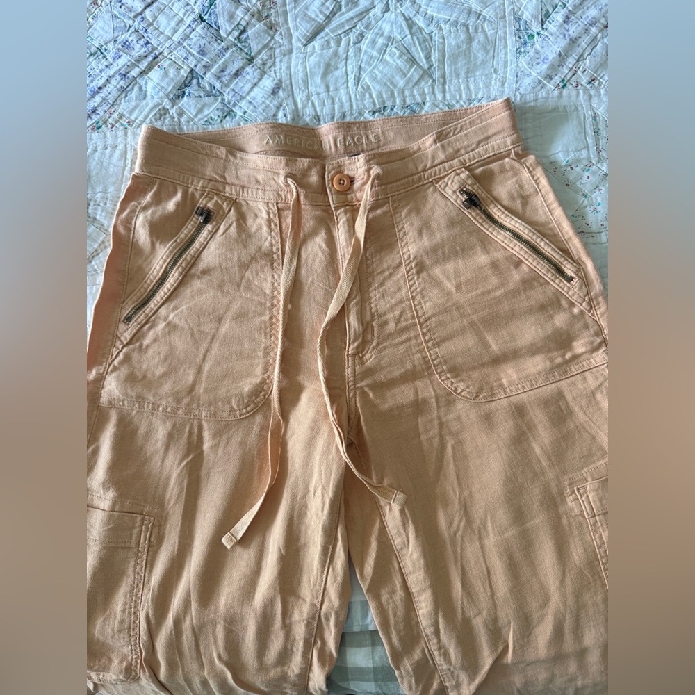American eagle dreamy drape linen blend baggy wide leg cargo